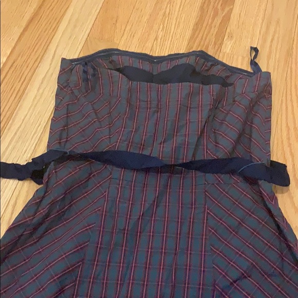 Plaid green strapless dress with ribbon belt - Picture 3 of 4